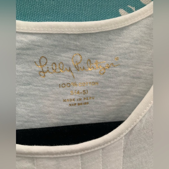 Lilly Pulitzer, cream color tank top with pleated front of shirt. - Picture 4 of 9